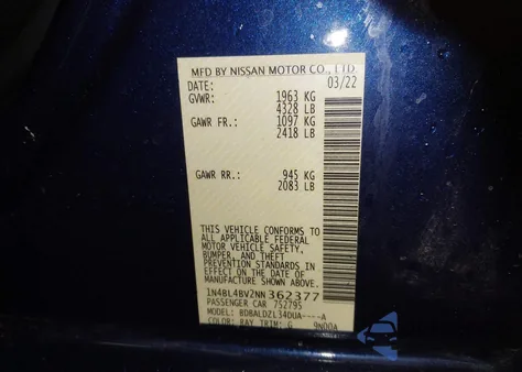 2022 Nissan Altima S from USA, damaged, VIN 1N4BL4BV2NN362377